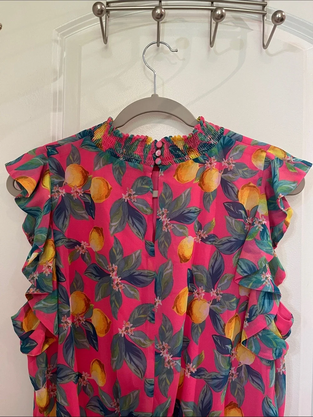 Sam Edelman Tropical Lemon Print High Neck Chiffon Shift Dress Size 12 Pink NWT